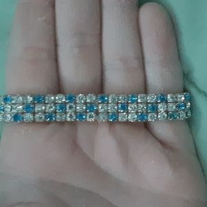 Silver Plated Cubic Zirconium Diamond/Sapphire Bracelet
